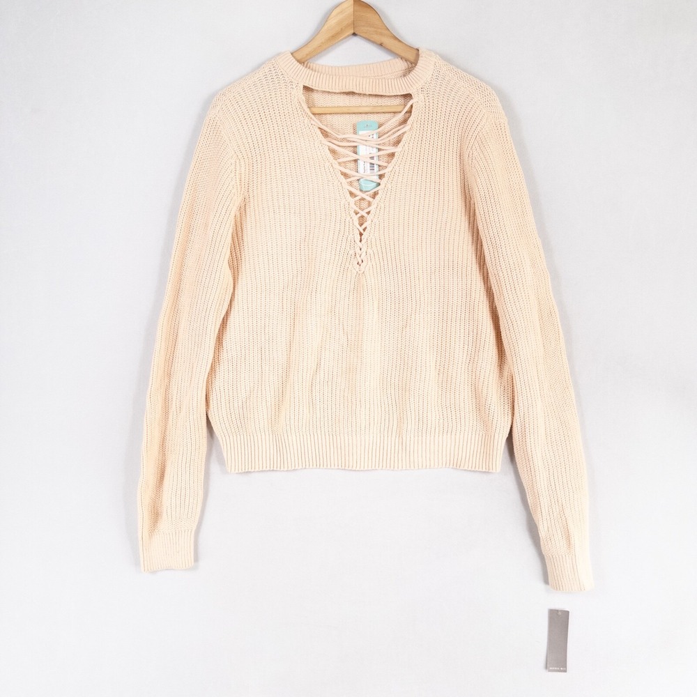 Stitch Fix Sophie Rue Sweater Womens XL Cream Sarki Lace Up Cotton Blend *